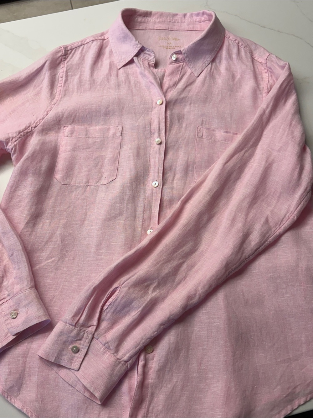 Lilly Pulitzer Light Pink Linen Button-Up Shirt - Picture 4 of 4